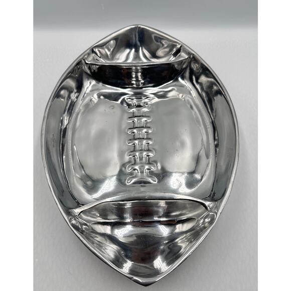 Vintage Handcrafted Polished Pewter Football Chip & Dip Serving Platter Tray - Picture 2 of 7